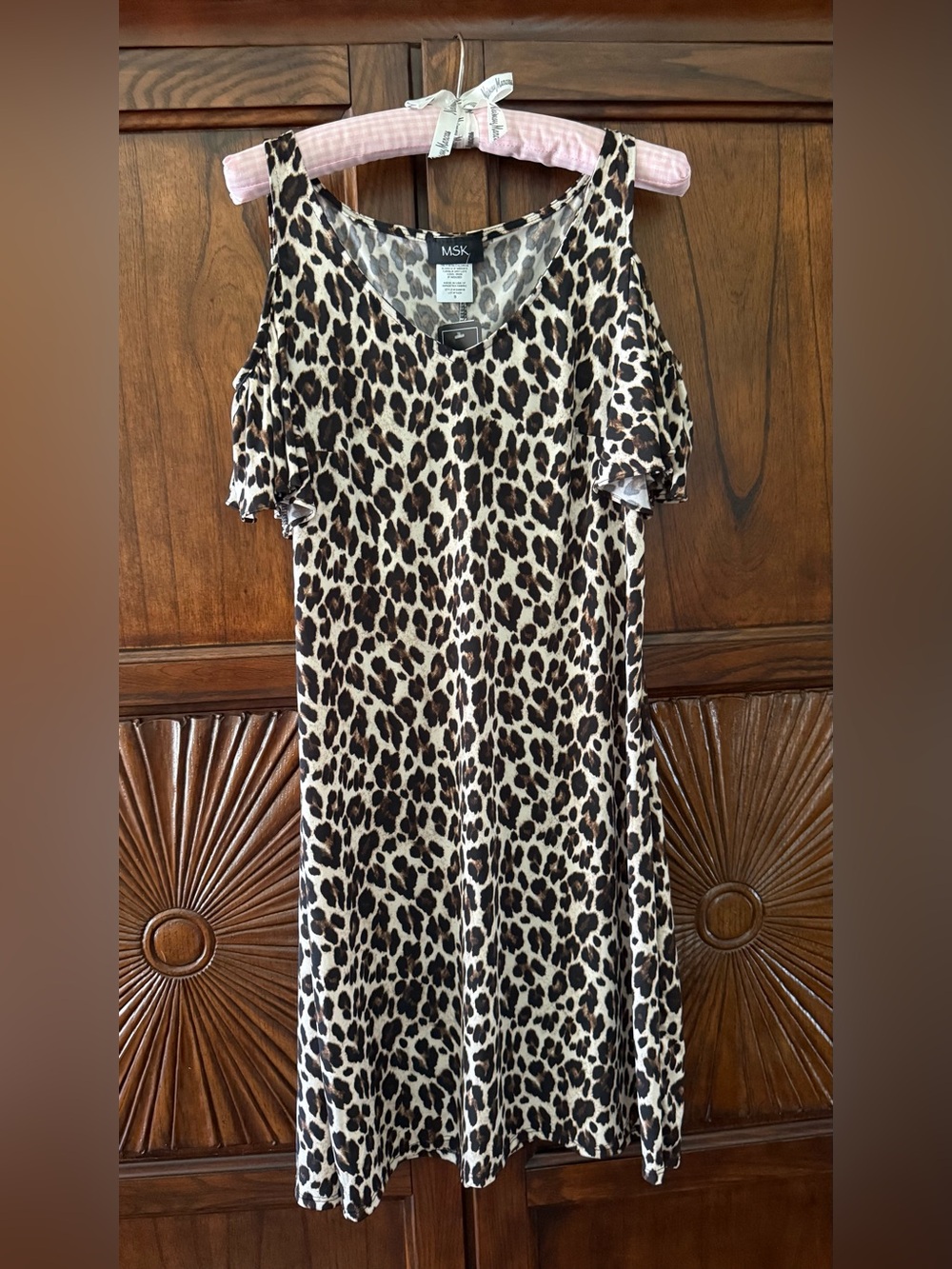 NWT•MSK Animal-Print Cold-Shoulder Short Sleeve Dress-Size S